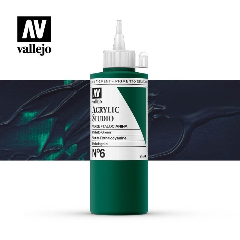 Акриловая краска Vallejo "Studio" #6 Phthalo Green (Зеленая ФЦ), 200мл #1