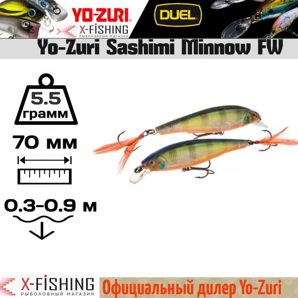 Воблер Yo-Zuri Sashimi Minnow FW 70F, R996-CSBG #1