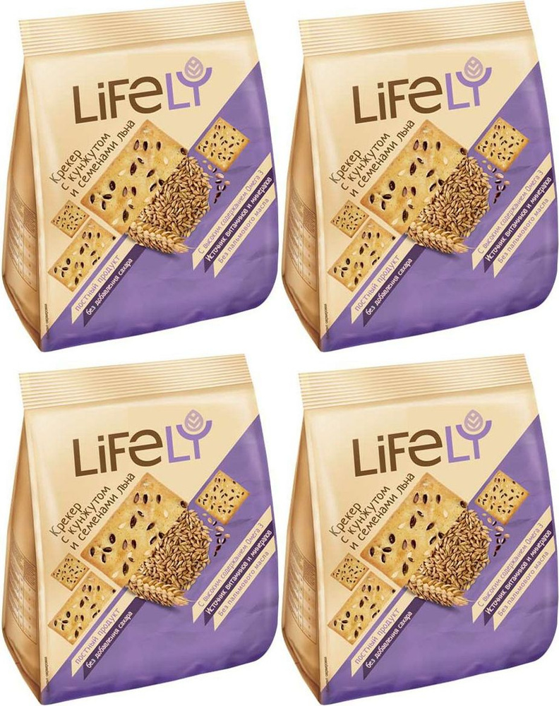 Крекер LifeLY с кунжутом и семенами льна, комплект: 4 упаковки по 180 г  #1