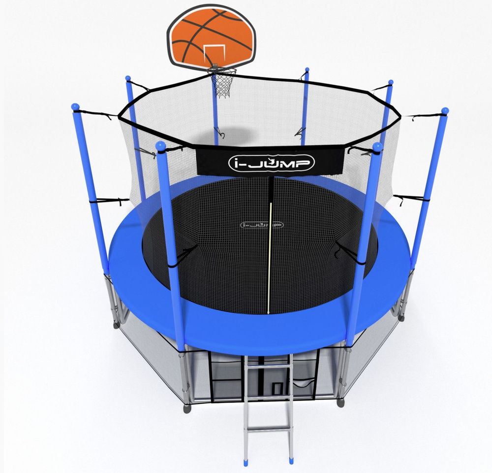 Батут i-JUMP Classic Basket 8ft с защитной сеткой, лестницей и баскетбольным кольцом для дачи  #1