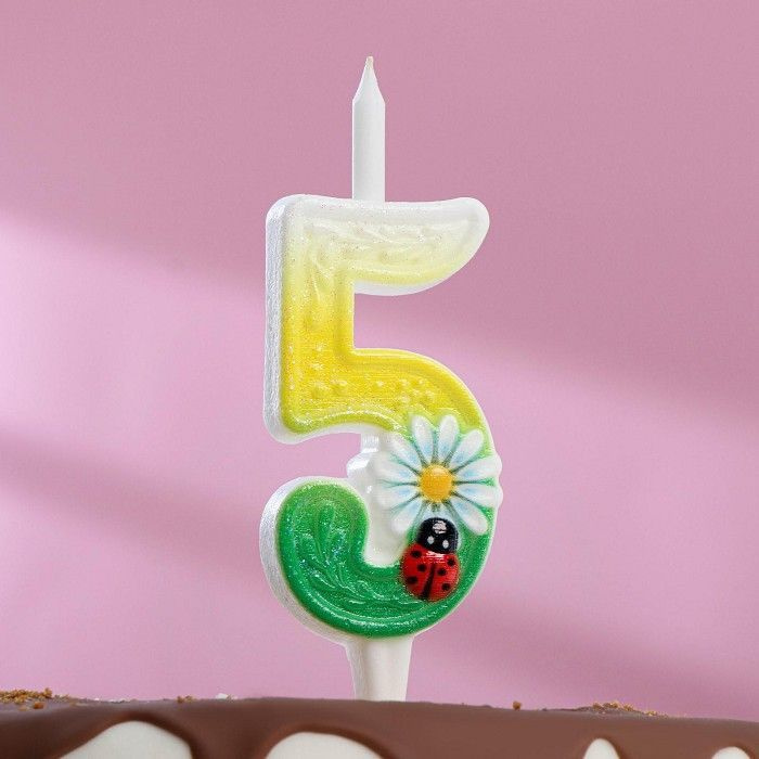 Свечи для торта Омский свечной завод "Ромашки" цифра "5", разноцветный  #1