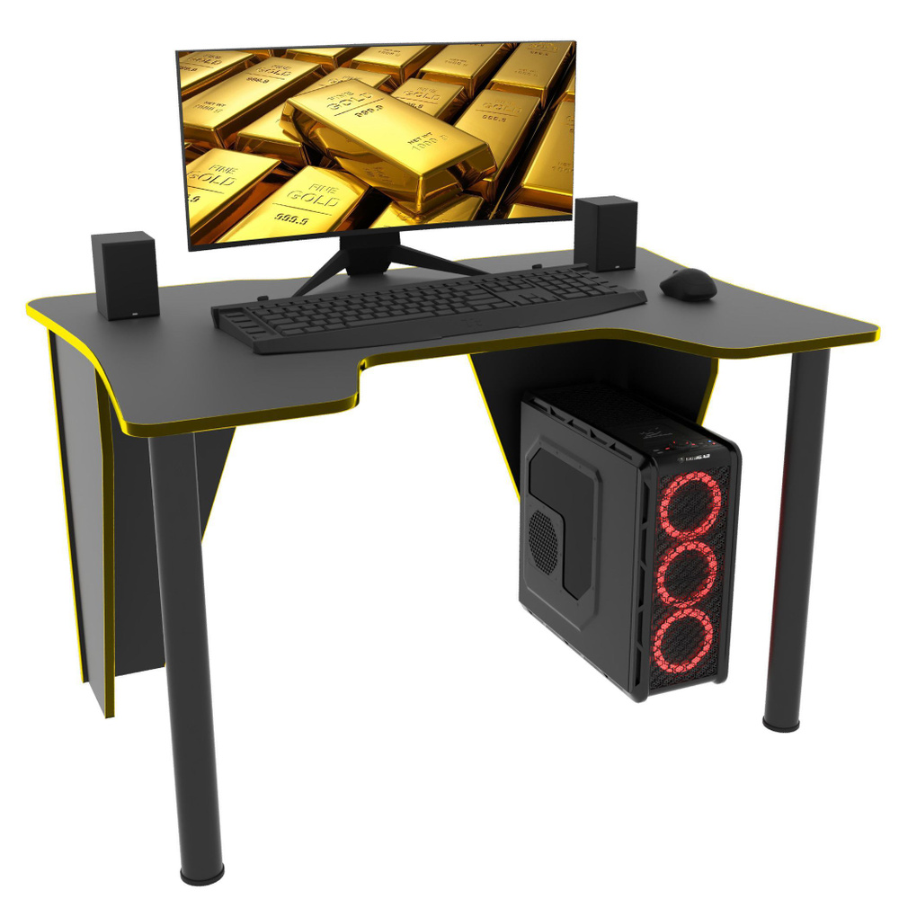 Стол компьютерный игровой геймерский с подставкой под системный блок ВЕКТОР ЧЕРНЫЙ/ЗОЛОТО для пк и ноутбука #1