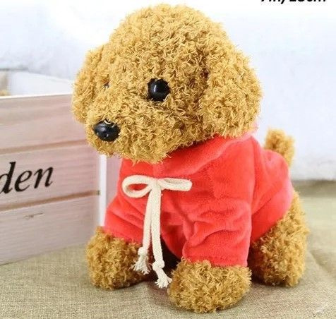 Мягкая игрушка Пудель-щенок кудрявый в одежде, 23 см, малиновый  #1