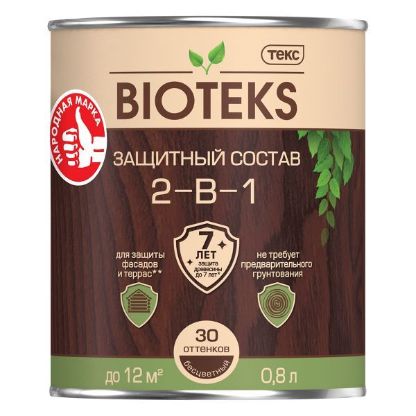 ТЕКС BIOTEKS защитный состав 2-в-1 для наружных работ, орех (0.8 л)  #1