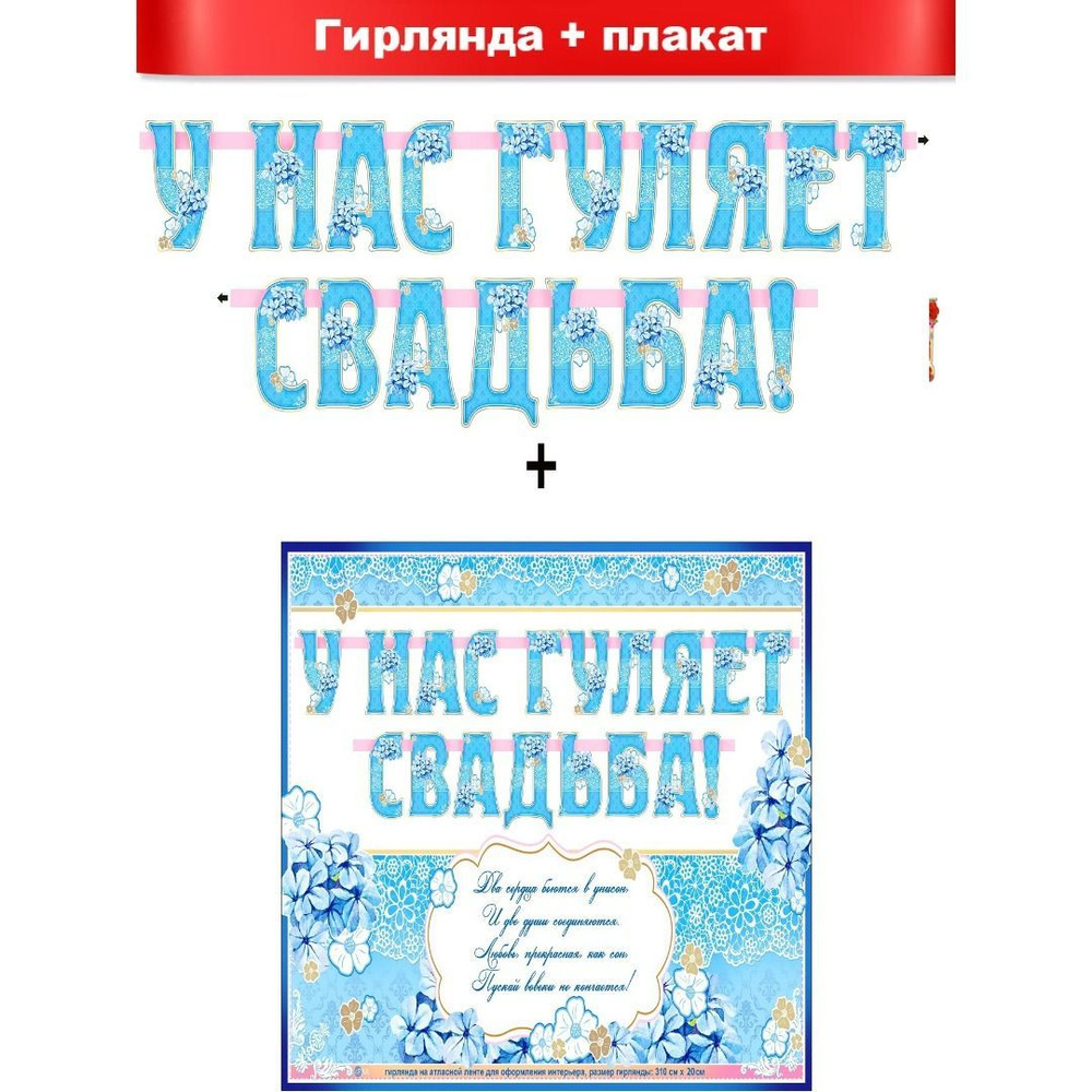 Гирлянда свадебная "У нас гуляет свадьба!", ФДА.card, 310х20см картон, для жениха и невесты  #1