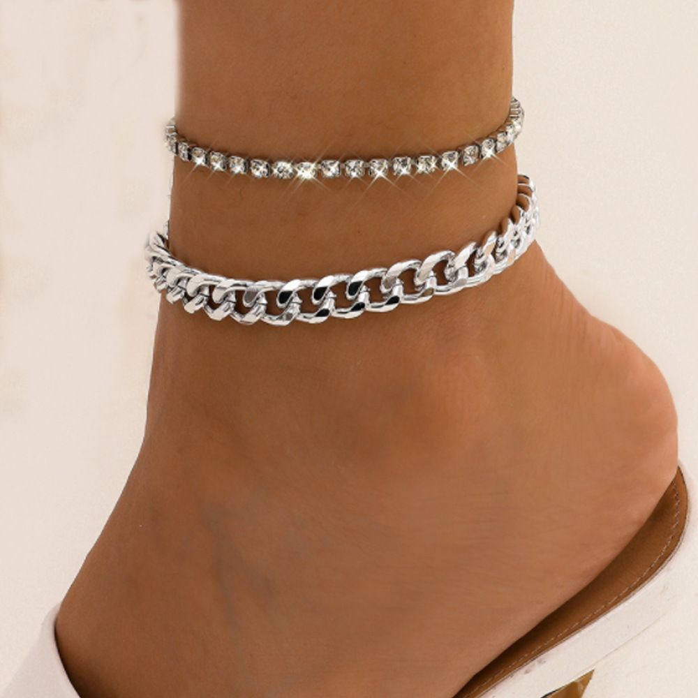 Женский браслет, женский набор браслетов на ногу белое золото, серебро и бриллианты, анклет  #1