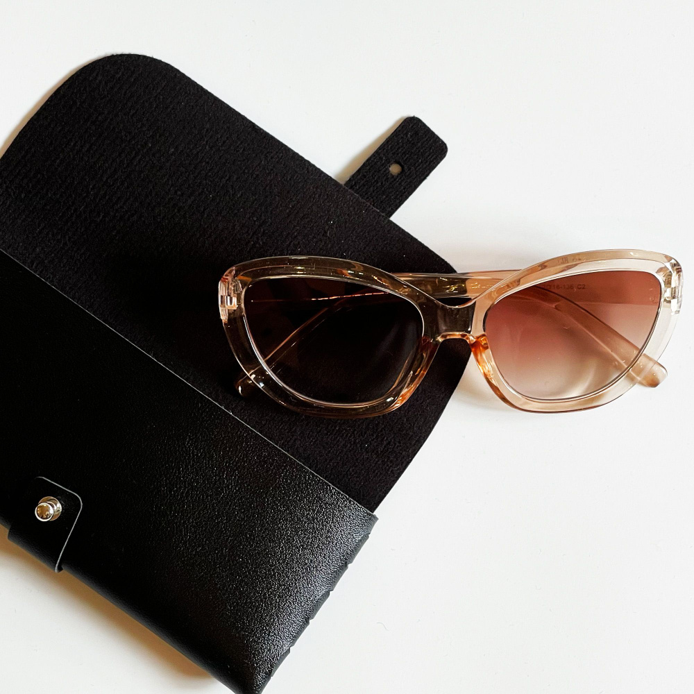 Очки солнцезащитные женские овальные/ модные очки и футляр, светло-коричневый прозрачный  #1