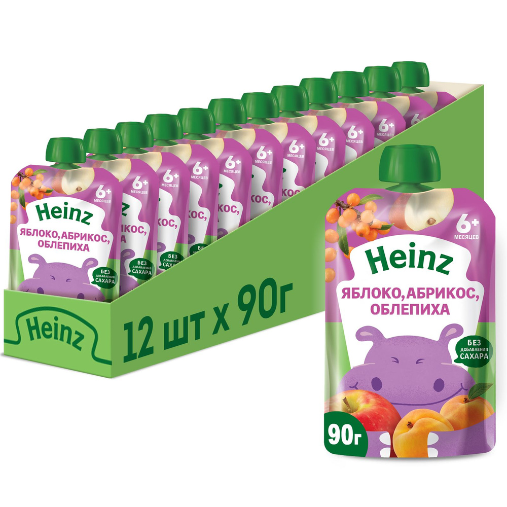 Пюре фруктовое Heinz с 6 месяцев, яблоко, абрикос, облепиха, 90 г x 12  #1