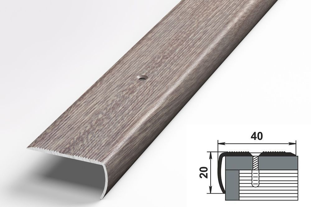 Порожек для напольных покрытий 40x20 мм, длина 0,9 м, профиль-уголок алюминиевый Лука ПУ 06, декор Дуб #1