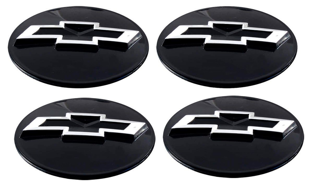 Наклейки на диски пластиковые рельефные 60 мм 4 шт / Стикеры на колпачки дисков Chevrolet черные и хром #1