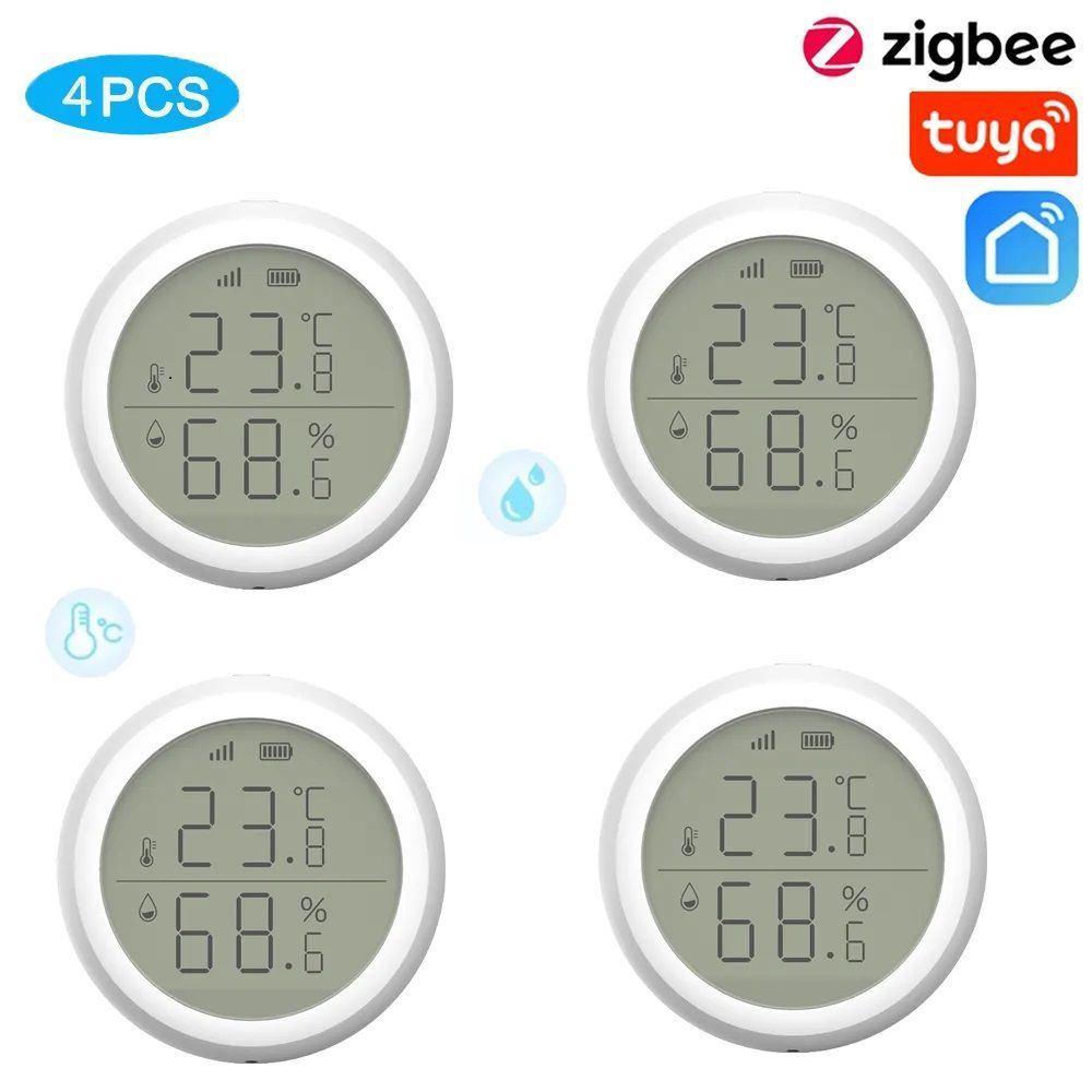 4 шт Tuya ZigBee интеллектуальные датчики температуры и влажности со ...