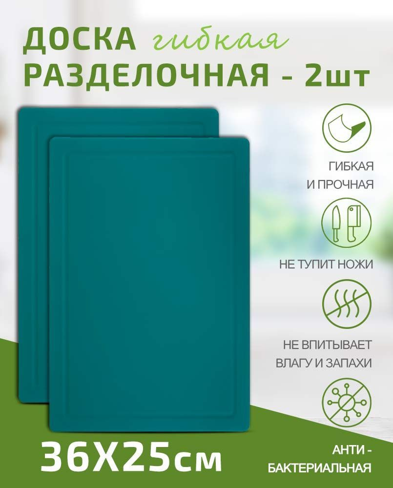 Доска разделочная Набор 2шт TIMA из полиуретана 36x25см бирюзовая, Россия  #1