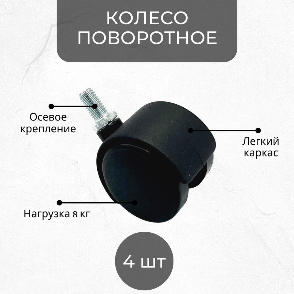 Колесо поворотное пластиковое на резьбе. Опора колесная 4 шт  #1