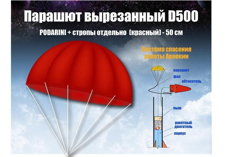 Парашют вырезанный, диаметр 50 см + стропы (цвет красный) #1