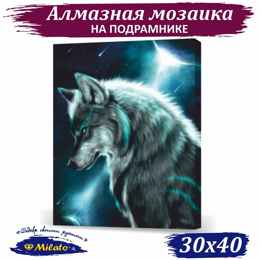 Алмазная мозаика 30х40 на подрамнике/алмазная вышивка волки SP-6 "Ночной страж"38 цветов/полная выкладка #1