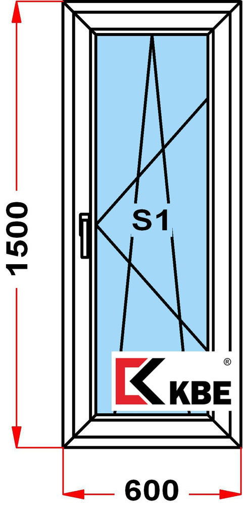 Окно пластиковое KBE 58 мм (1500 x 600), с поворотно-откидной створкой, стеклопакет из 2х стекол  #1