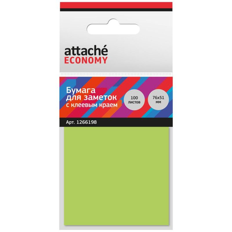Стикеры Attache Economy с клеев.краем 76x51 мм,100 лист неоновый зеленый  #1