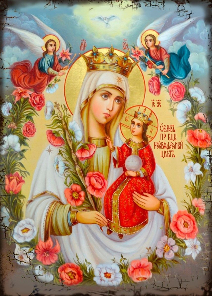 Икона Божией Матери под старину "Неувядаемый цвет", 17х13 см  #1