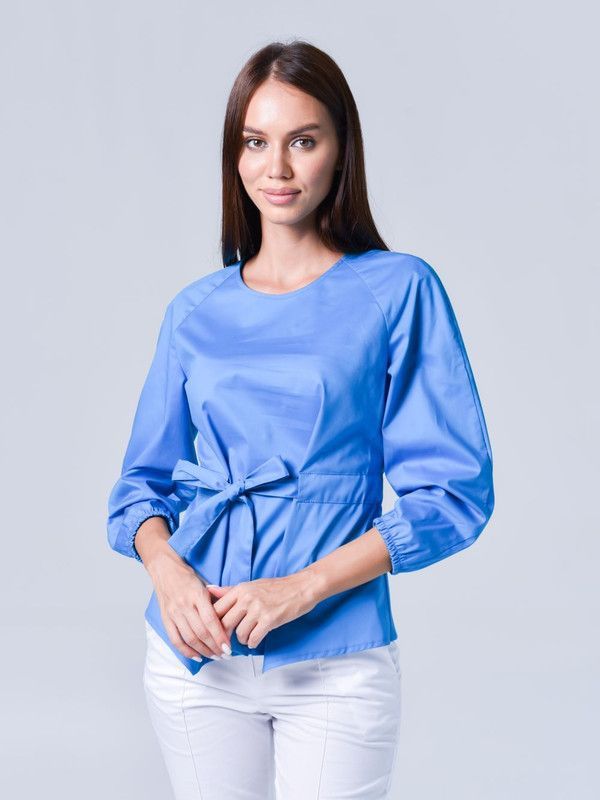 Медицинская женская блуза с рукавом реглан лазурная Sansara рубашка ...