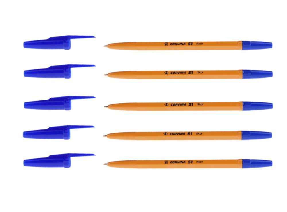 Набор 5 шт - Ручка шариковая Corvina "51 Vintage" синяя, 1,0мм, желтый корпус  #1