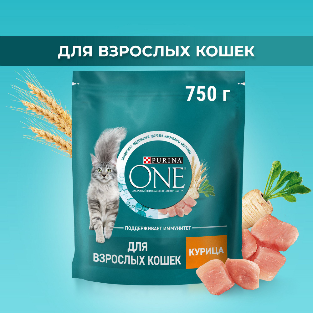 Сухой корм для кошек Purina ONE, с курицей и цельными злаками, 750 г  #1