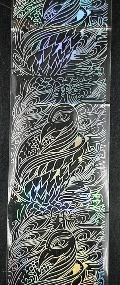 Декор для ногтей - Фольга №065, с птицей, серебристый цвет, 90 см, 1 шт  #1