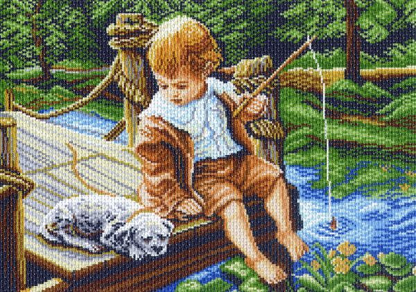 Канва с нанесенным рисунком Матренин Посад "С другом на рыбалке", для вышивания крестом, 27х39 см  #1