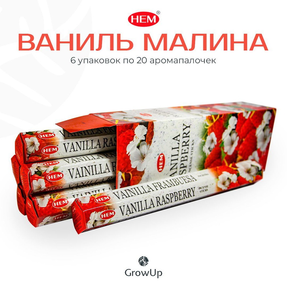 HEM Ваниль Малина - 6 упаковок по 20 шт - ароматические благовония, палочки, Vanilla Raspberry - Hexa #1