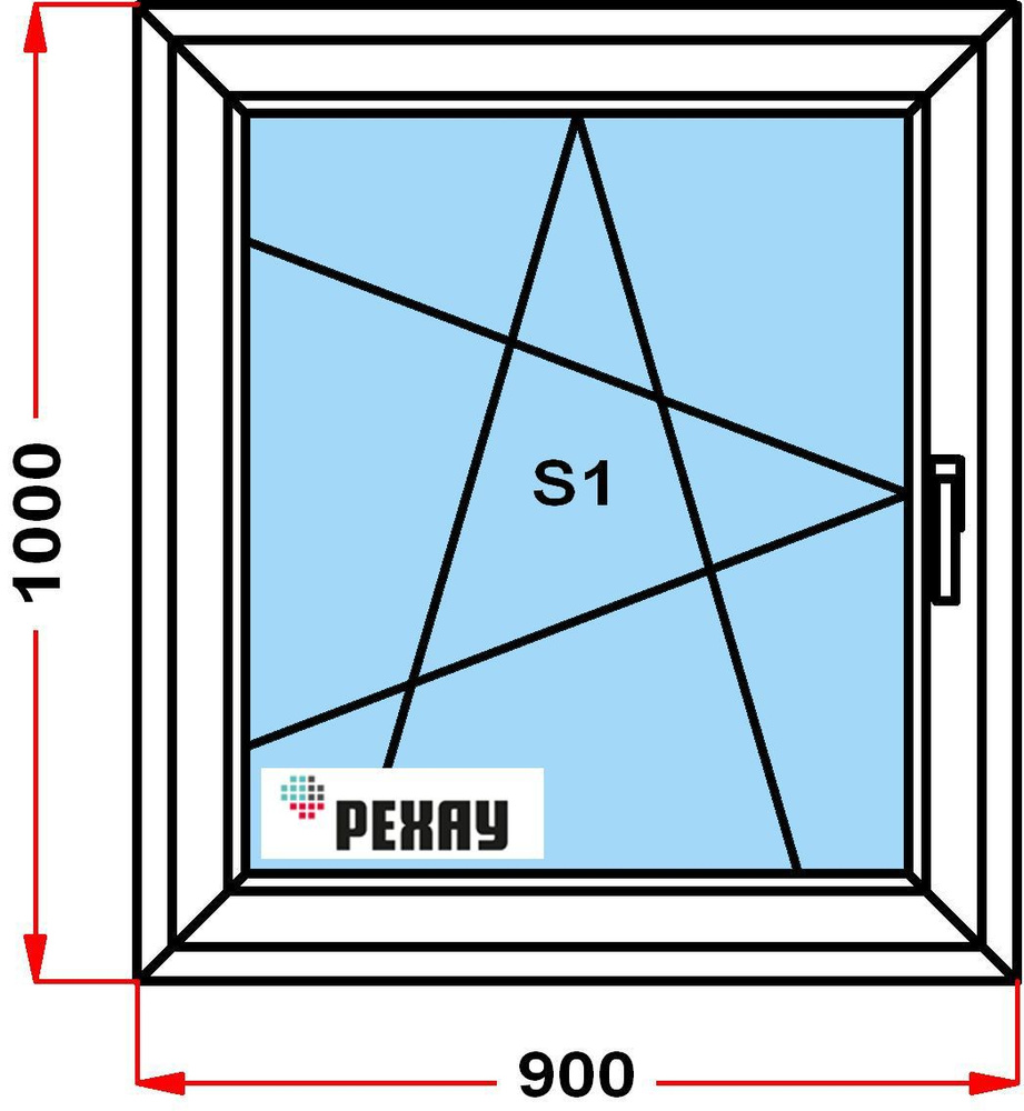 Окно пластиковое, профиль РЕХАУ BLITZ (1000 x 900), с поворотно-откидной створкой, стеклопакет из 3х #1