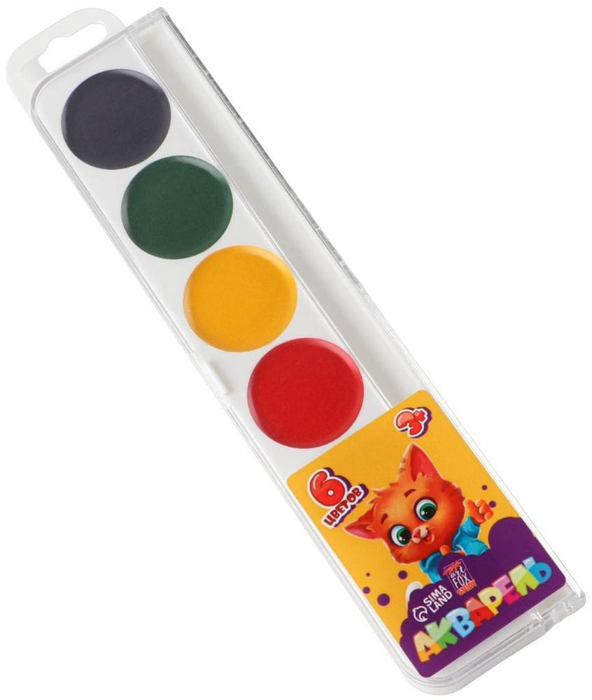 Акварель медовая "ArtFox STUDY" для детей, 6 цветов, без кисти, набор акварельных красок для рисования #1