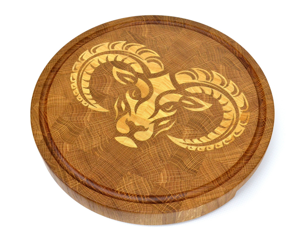 Торцевая доска "Подарок Овну" Wooden Plate, 29 см, для разделки, сервировки, подачи, дуб/кото  #1