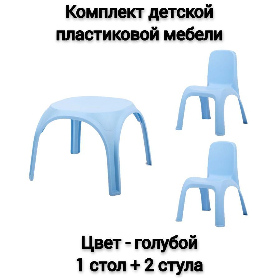 Комплект детской мебели, 1 стол + 2 стула, цвет - голубой #1