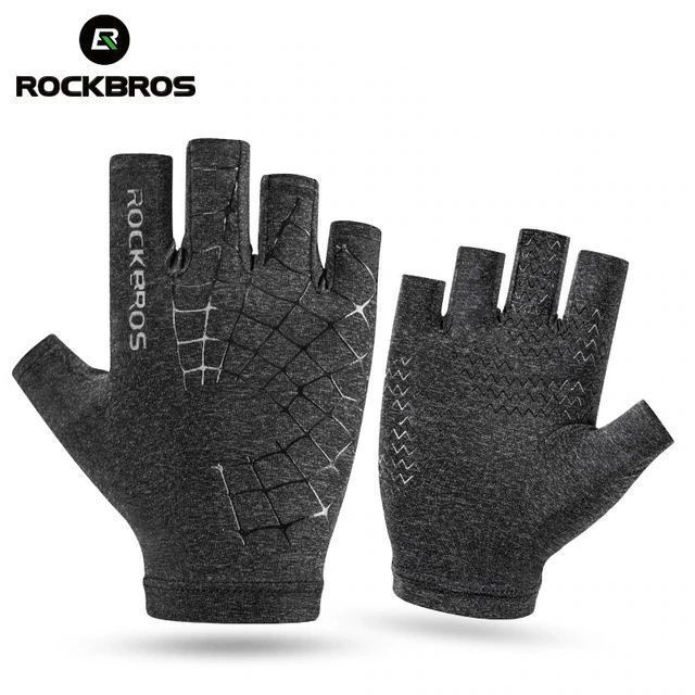 Велоперчатки ROCKBROS Ice Silk р. S/XS серые. Короткие пальцы #1