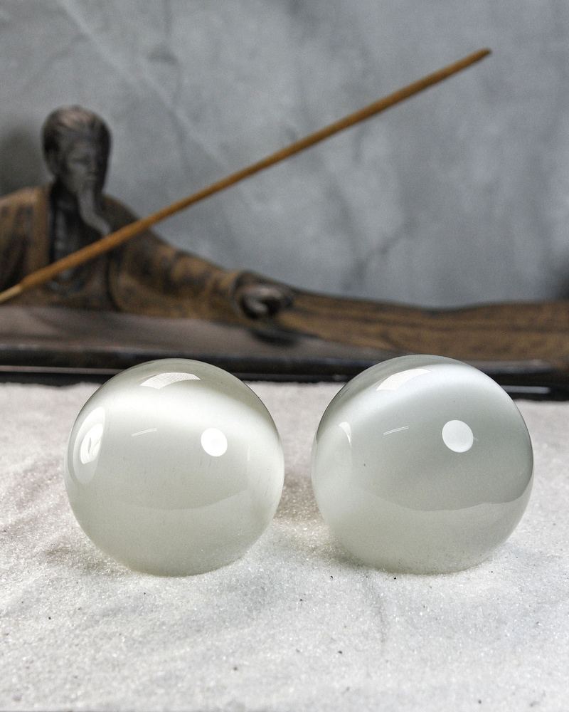 Массажные шары Баодинг Кошачий глаз (Улесит) - диаметр 47-50 мм, имитированный камень, цвет белый, 2 #1