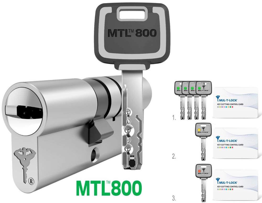 Цилиндр дверной MUL-T-LOCK MTL800 (95мм ,35х60) ключ-ключ, латунь #1