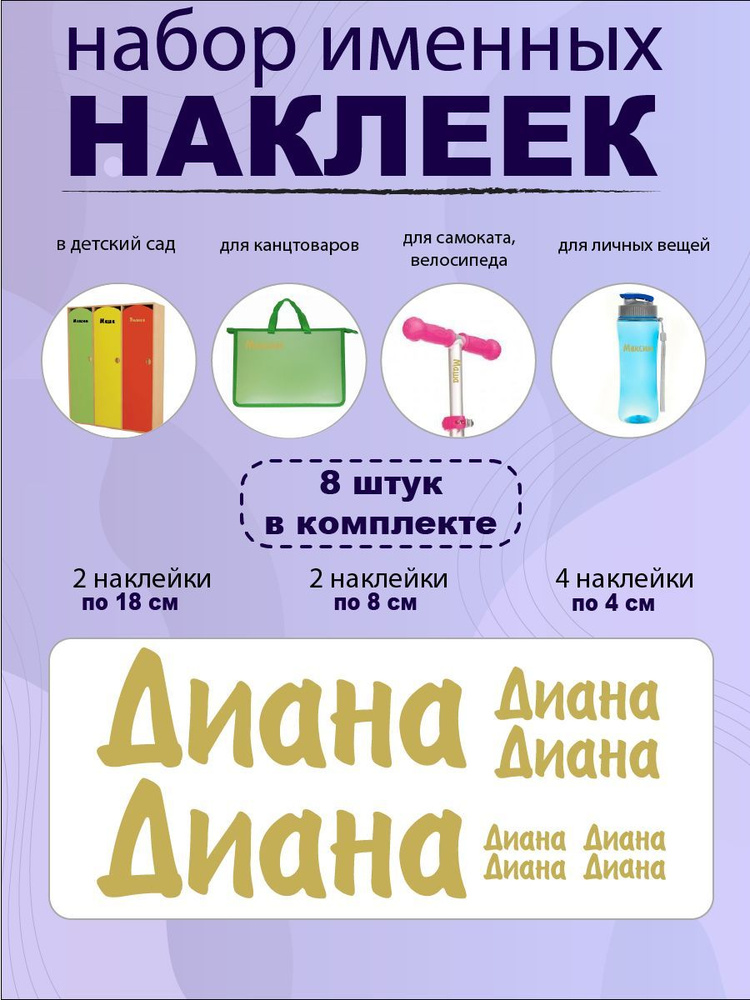 Комплект наклеек с именем Диана на шар, подарок #1