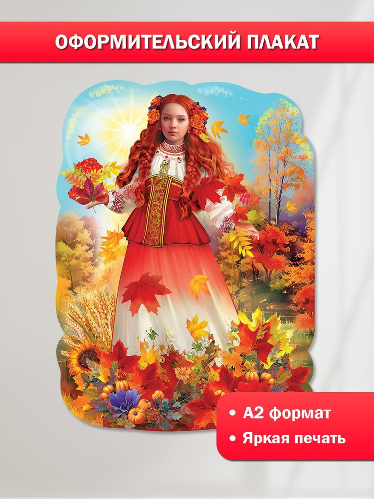 Плакат на стену "Девочка Осень" праздничный в школу и детский сад украшение класса для детей  #1