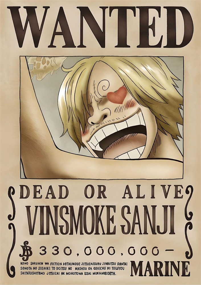 Постер Плакат One Piece Ван Пис Розыскные Листовки Wanted Vinsmoke Sanji  #1