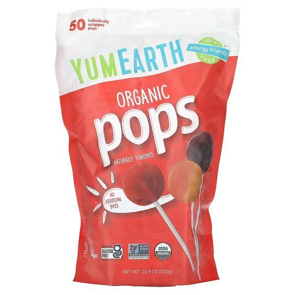 YumEarth, Organic Pops, органические леденцы на палочке, любимое ассорти, 50 штук, 310 г.  #1