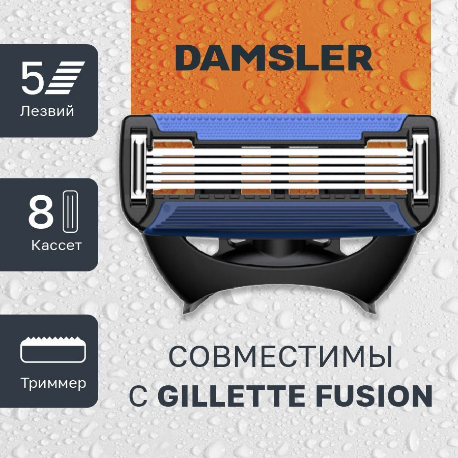 8 сменных кассет DAMSLER FLIP5, 5 лезвий. Лезвия для бритвы совместимы с известными станками  #1