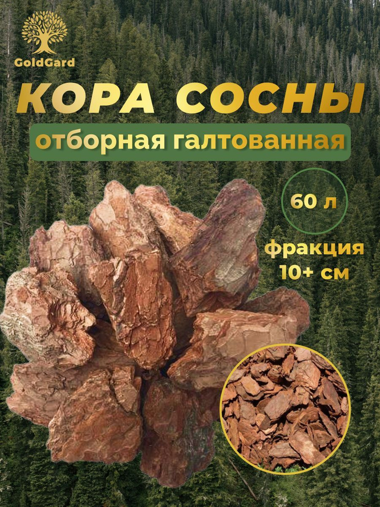 Кора сосны галтованная 60 литров фракция 10+ грунт мульча для сада и огорода  #1