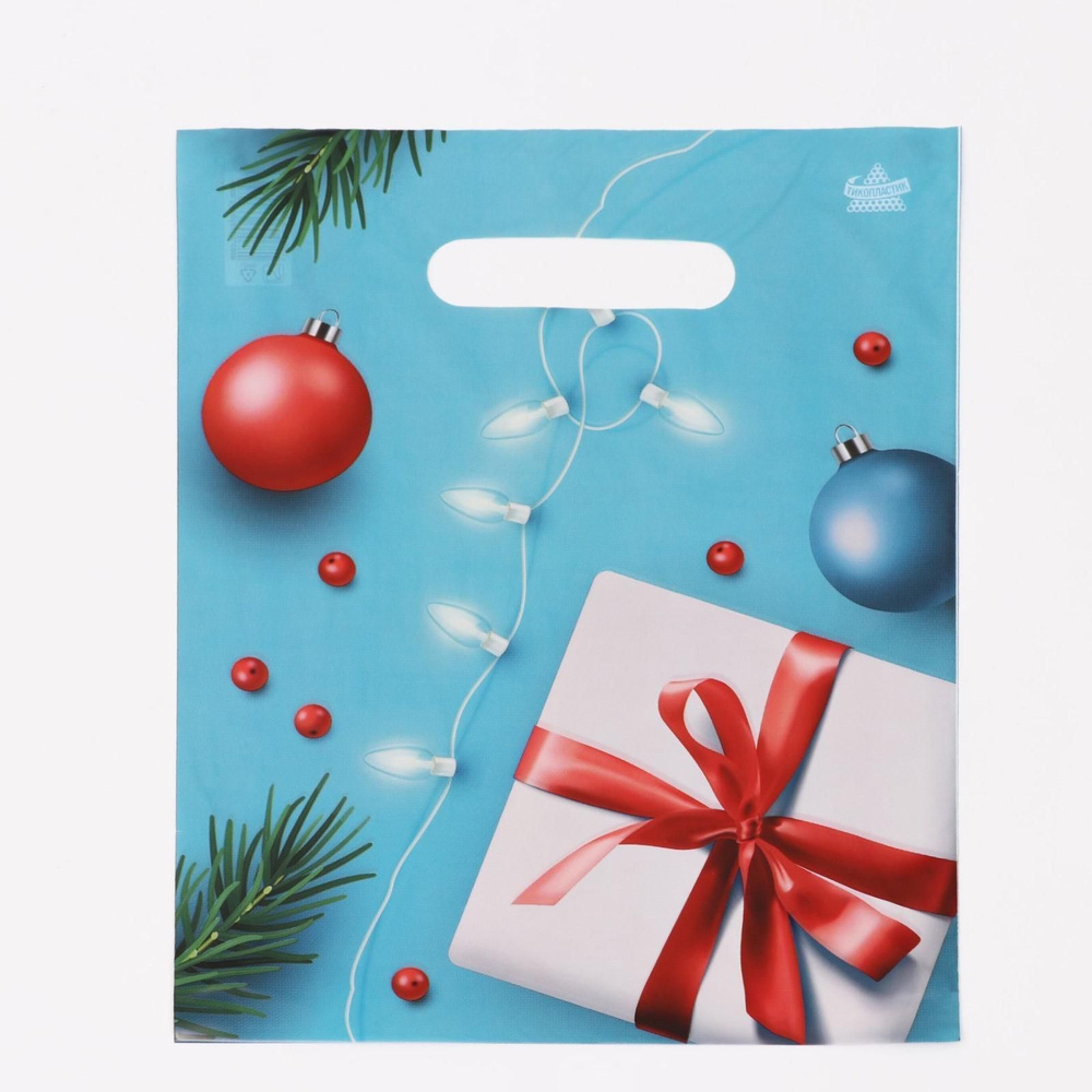 Пакет полиэтиленовый подарочный "Подарок и шарики" 10 шт (размер 30*23 см, 30 мкм)  #1