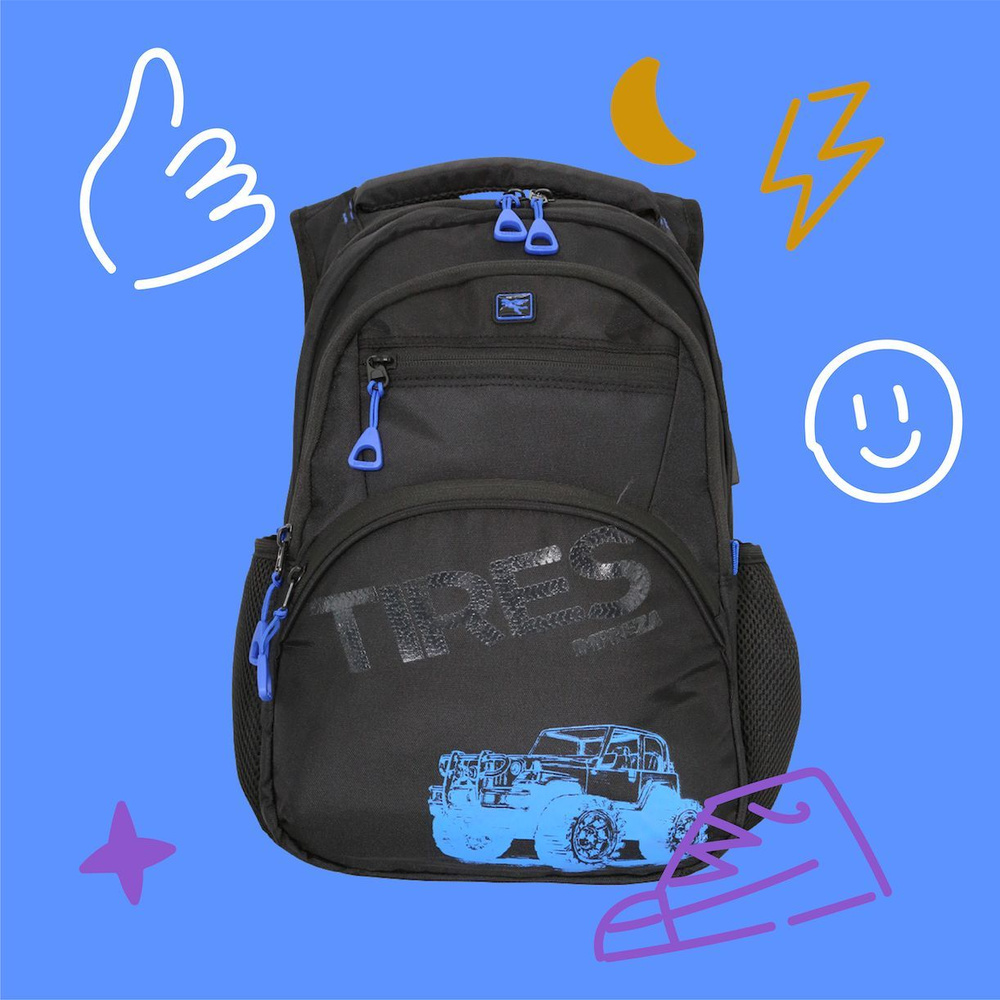 Рюкзак школьный для подростка с анатомической спинкой USB-слот, черный ранец для мальчика  #1