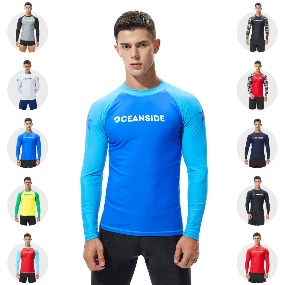 Гидромайка мужская футболка для плавания с длинным рукавом Голубая/Светло-голубая  #1