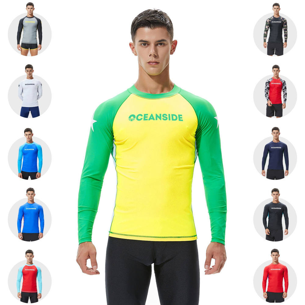 Гидромайка мужская футболка пляжная для купания с рукавами Желтая/Зеленая  #1