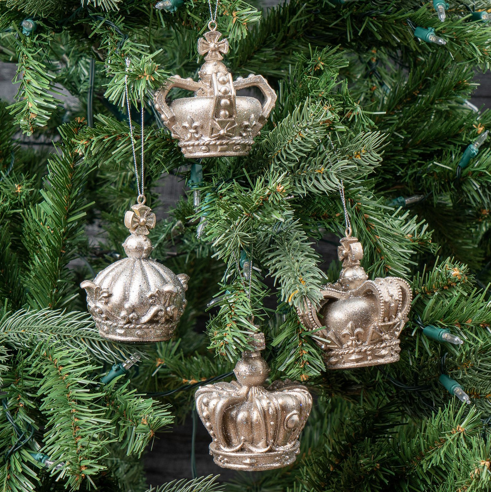 Набор из 4-х ёлочных игрушек Set Of 4 Crown Hangers With Glitter 9,5 cm #1