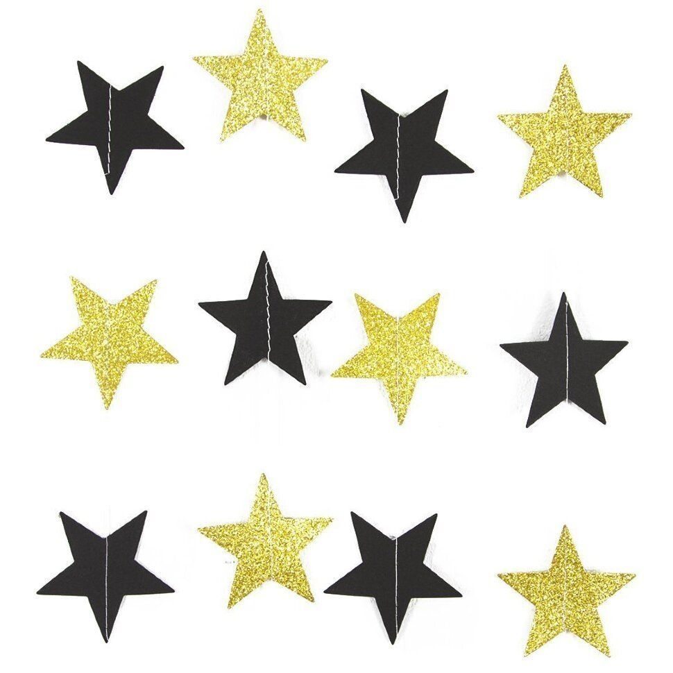 Гирлянда-подвеска Звезда, Черный/Золото, с блестками, 250 см, 1 упак.  #1