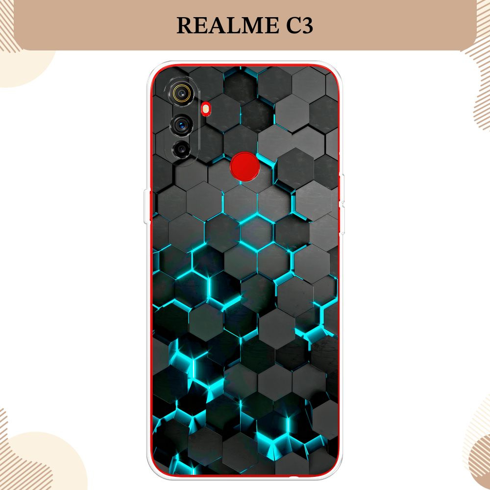 Силиконовый чехол на Realme C3 / Реалми C3 Соты бирюзовые #1