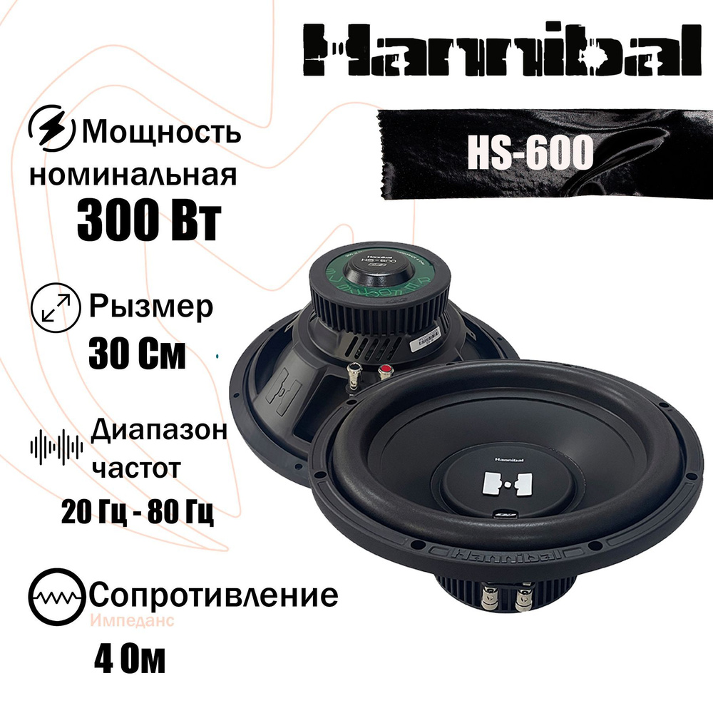 Сабвуфер автомобильный Hannibal HS-600 динамик 12 дюймов #1