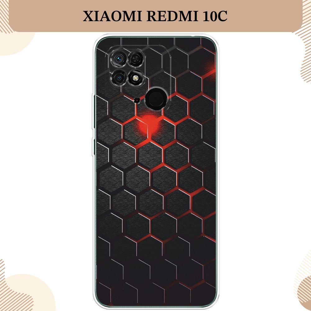 Силиконовый чехол на Xiaomi Redmi 10C / Сяоми Редми 10С, Фон соты красные  #1